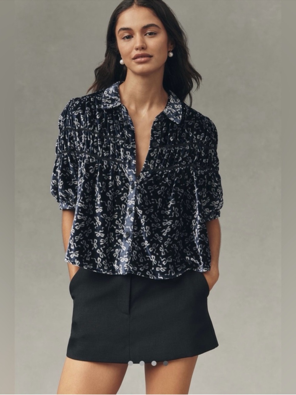The Leandra velvet shirred yoke blouse by Maeve